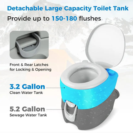 Portable Toilet Compact Indoor Outdoor Commode with 5.2 Gallon Detachable Waste Tank-Gray - Gray - Portable Toilets &