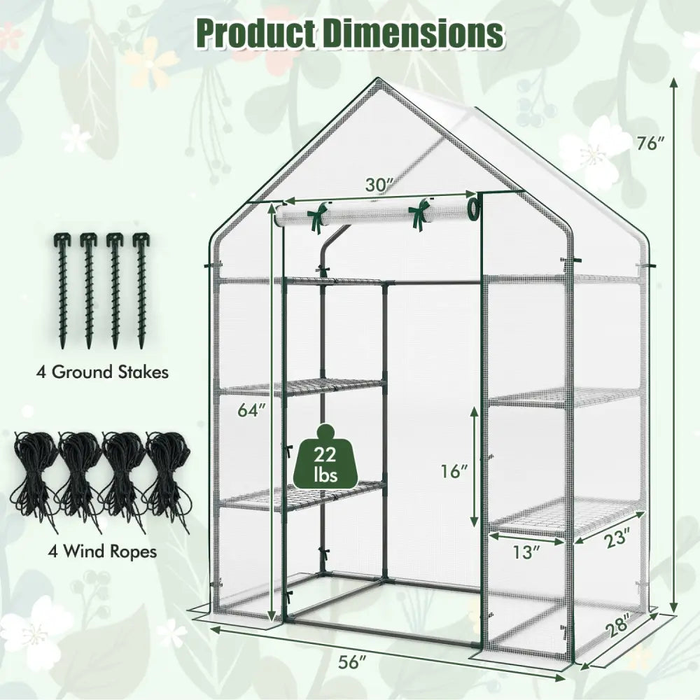 Portable Walk-in Greenhouse with 3 Tiers and 6 Shelves-White - White - Greenhouses