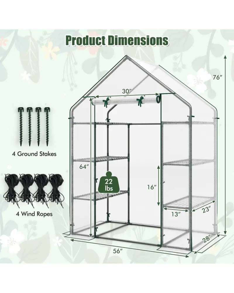 Portable Walk-in Greenhouse with 3 Tiers and 6 Shelves-White - White - Greenhouses