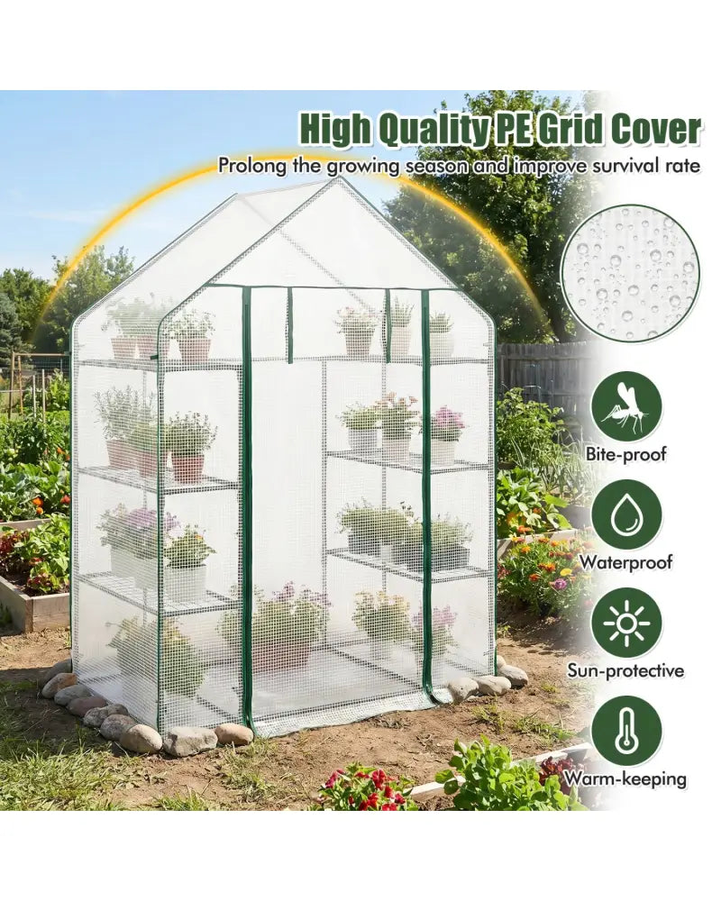 Portable Walk-in Greenhouse with 3 Tiers and 6 Shelves-White - White - Greenhouses