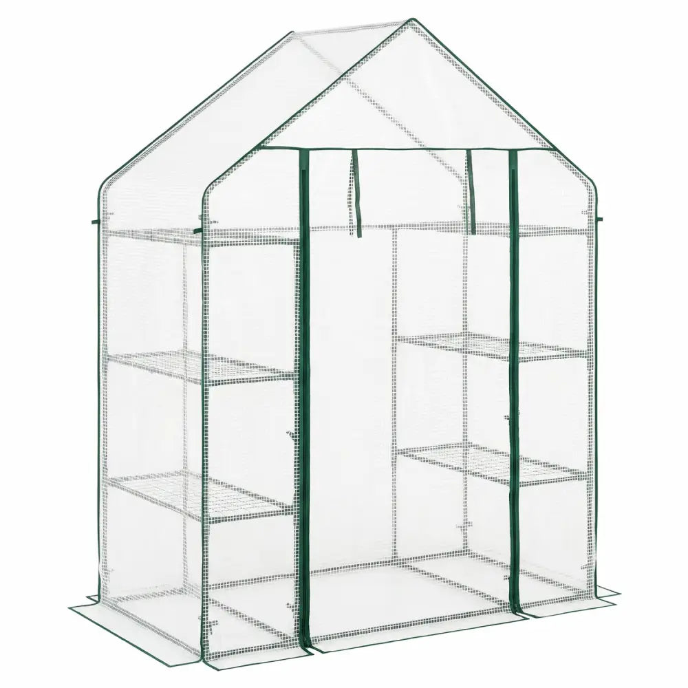 Portable Walk-in Greenhouse with 3 Tiers and 6 Shelves-White - White - Greenhouses