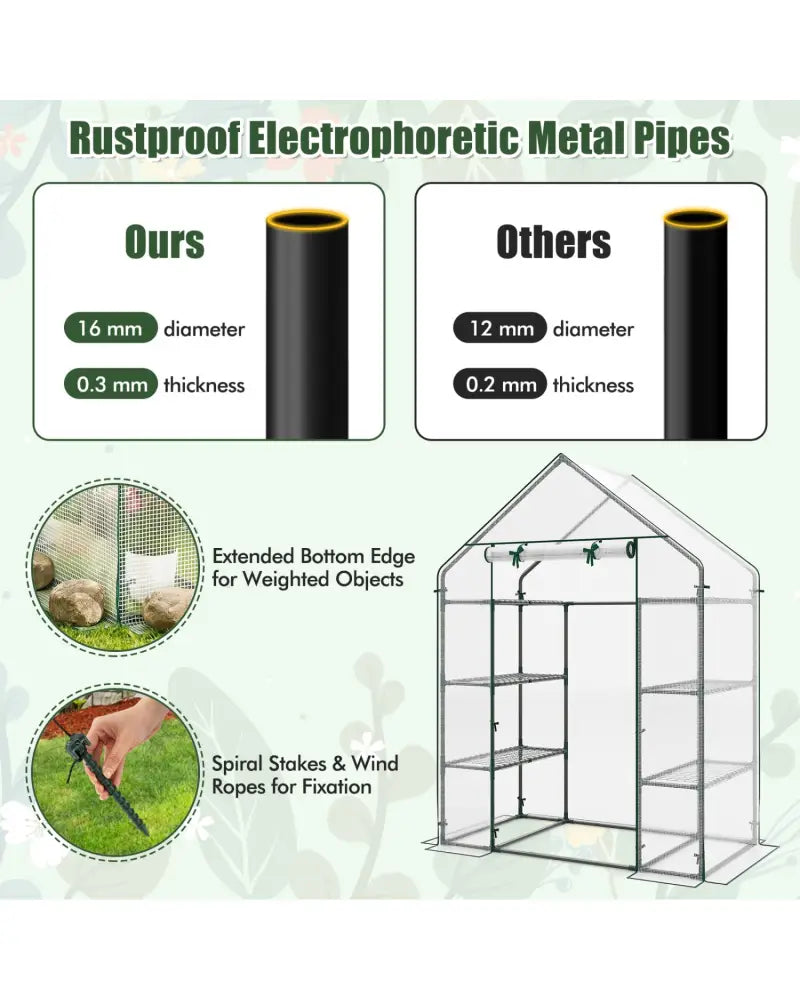 Portable Walk-in Greenhouse with 3 Tiers and 6 Shelves-White - White - Greenhouses
