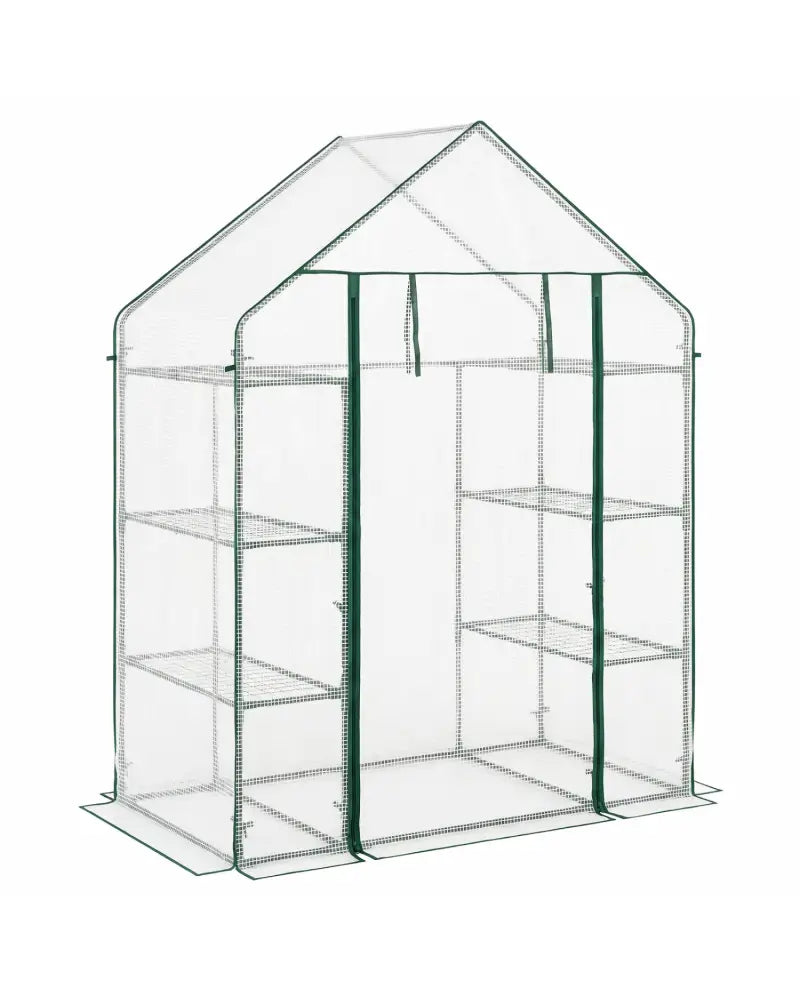 Portable Walk-in Greenhouse with 3 Tiers and 6 Shelves-White - White - Greenhouses