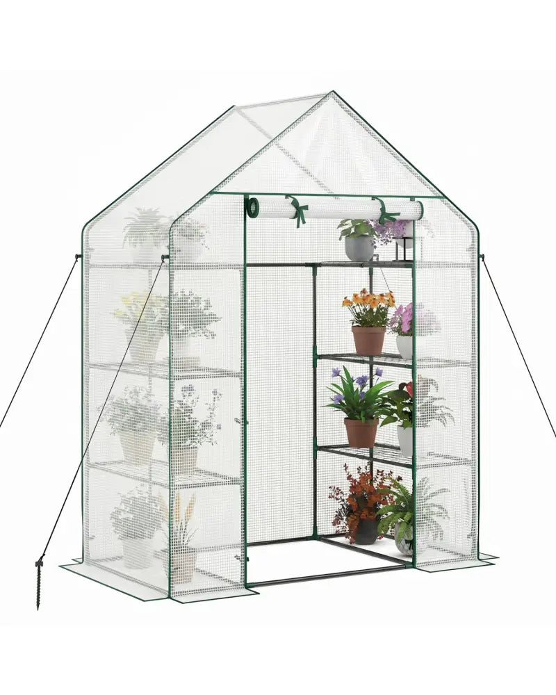 Portable Walk-in Greenhouse with 3 Tiers and 6 Shelves-White - White - Greenhouses