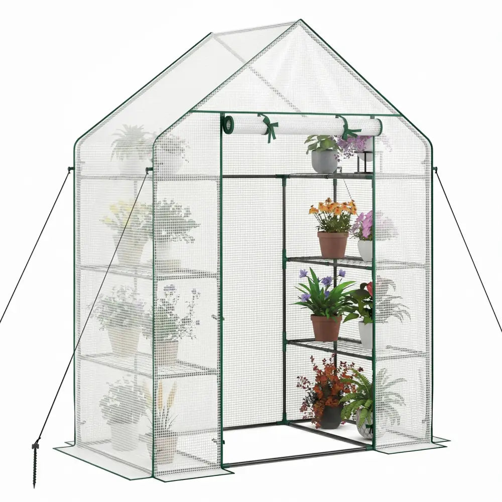 Portable Walk-in Greenhouse with 3 Tiers and 6 Shelves-White - White - Greenhouses