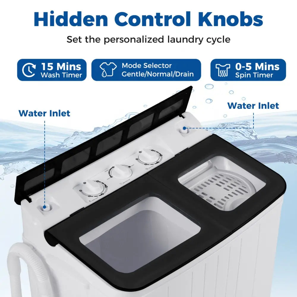 Portable Washing Machine 18 lbs Mini Laundry Machine with 11 LBS Washer-Black - Black - Washing Machines