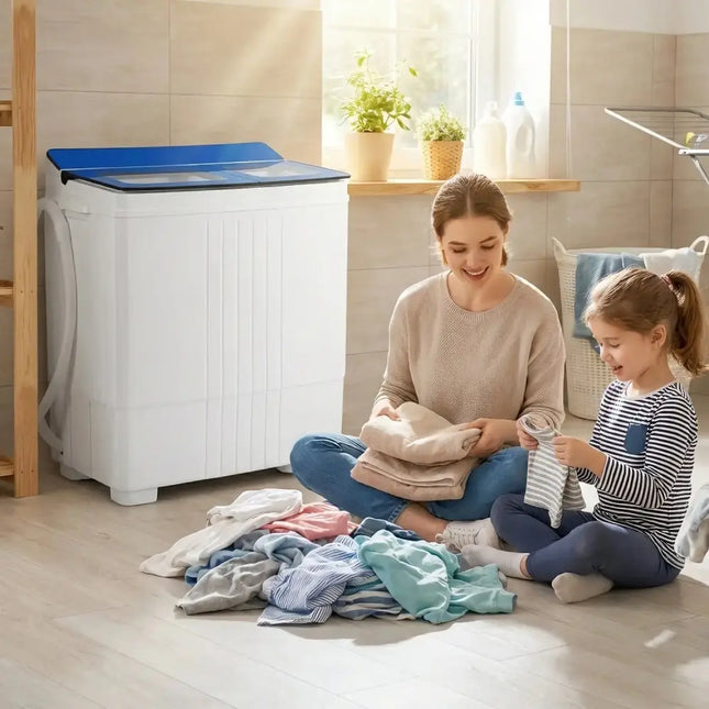Portable Washing Machine 18 lbs Mini Laundry Machine with 11 LBS Washer-Blue Costway