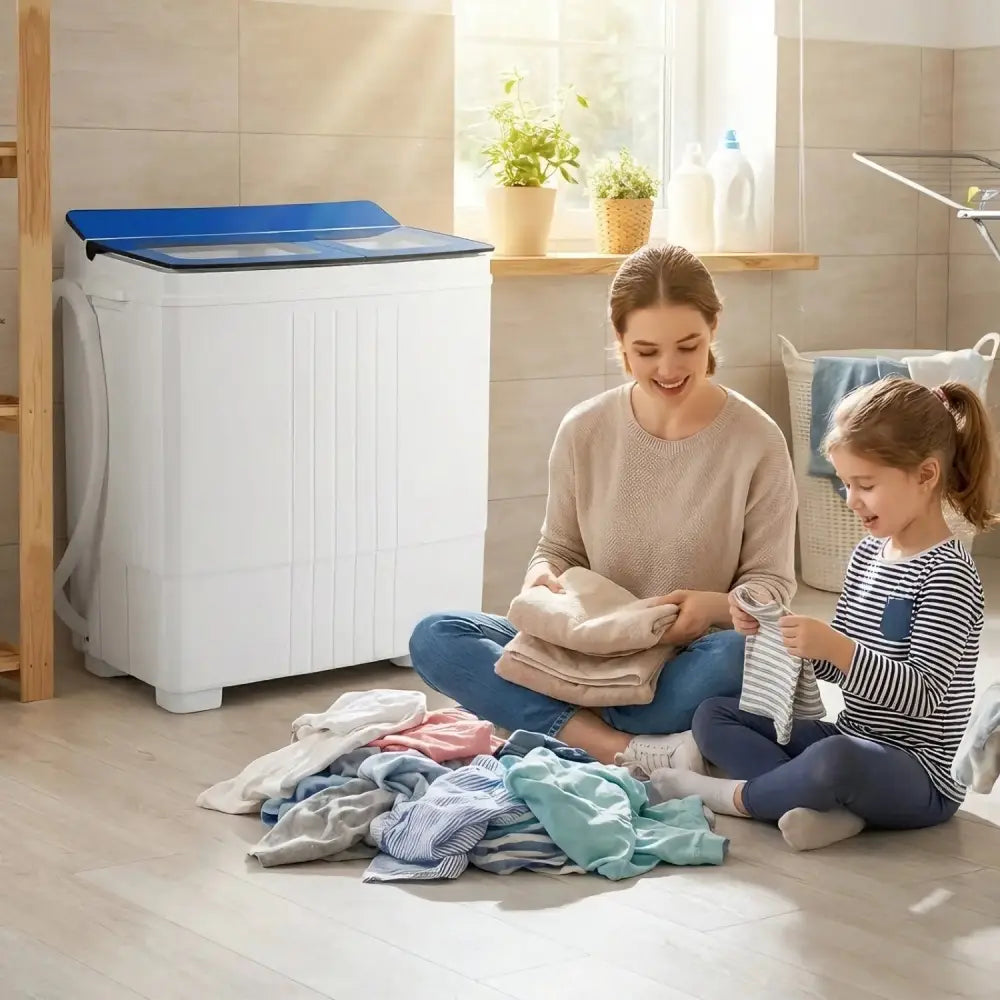 Portable Washing Machine 18 lbs Mini Laundry Machine with 11 LBS Washer-Blue Costway