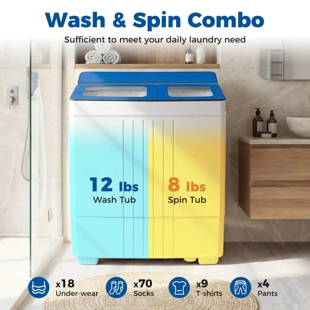 Portable Washing Machine 18 lbs Mini Laundry Machine with 11 LBS Washer-Blue Costway