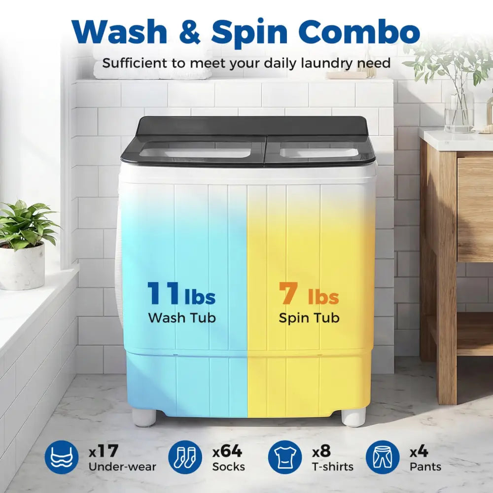 Portable Washing Machine 18 lbs Mini Laundry Machine with 11 LBS Washer-Grey - Gray - Washing Machines