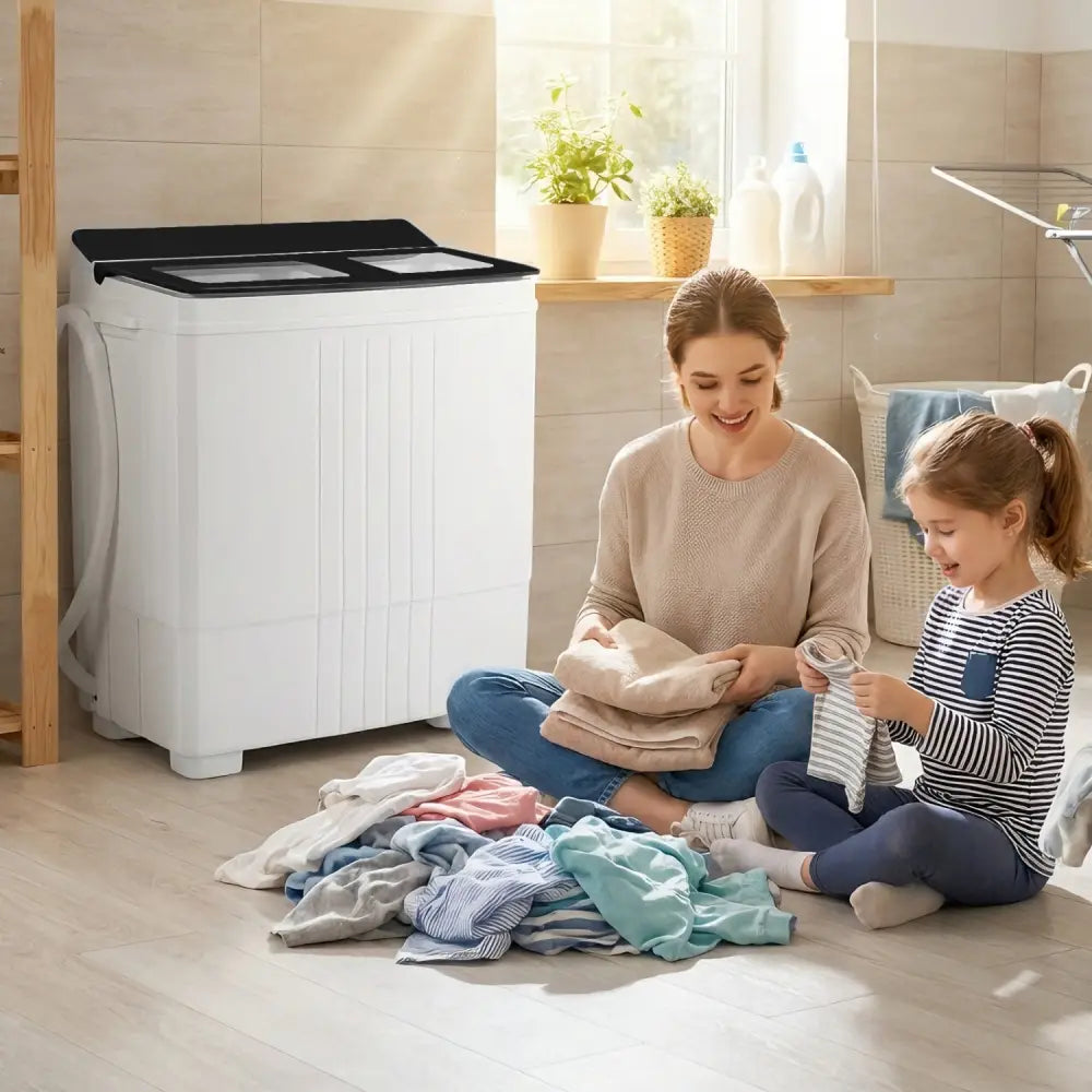 Portable Washing Machine with 12 LBS Washer and 8 LBS Spinner Combo for Apartments-Black - Black - Washing Machines