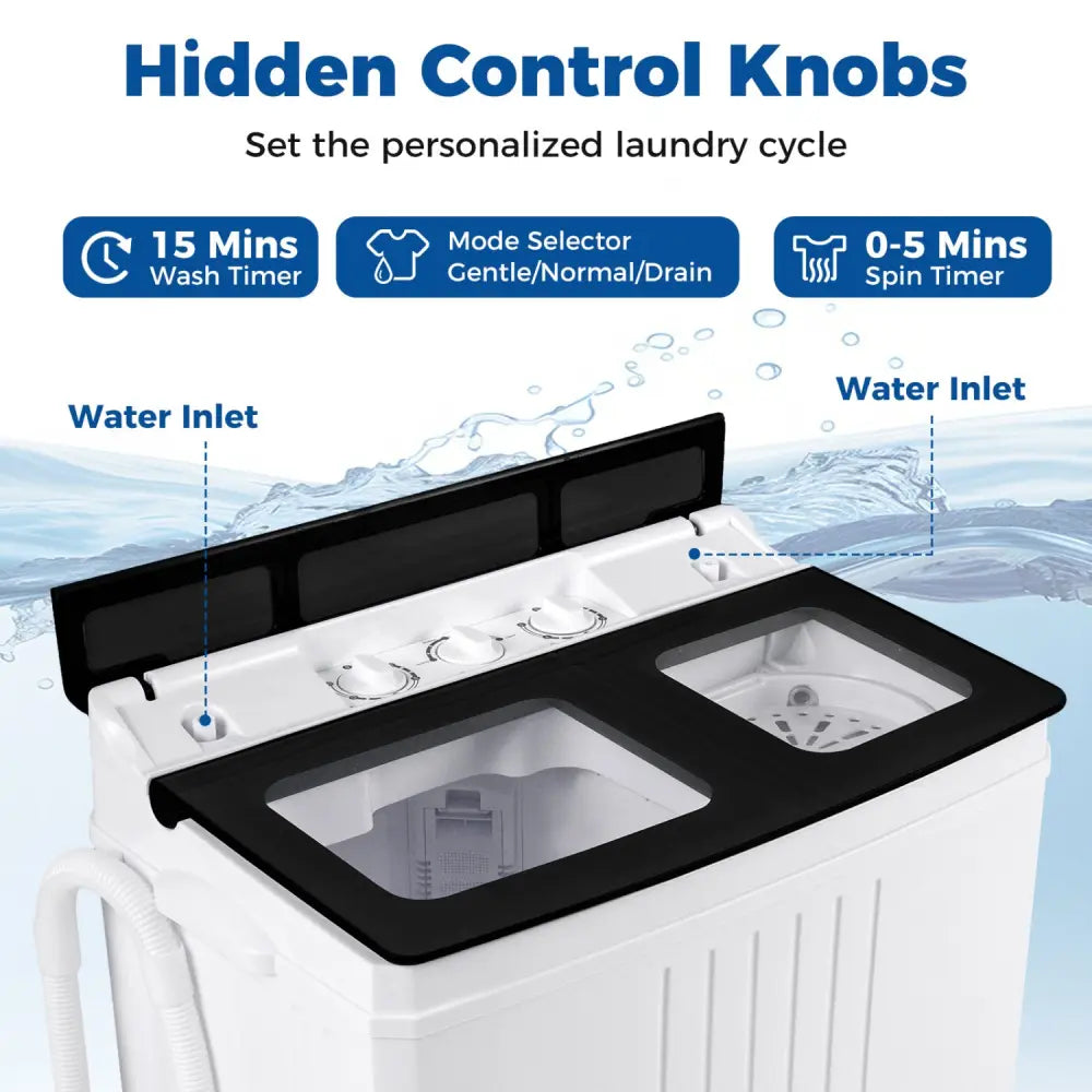 Portable Washing Machine with 12 LBS Washer and 8 LBS Spinner Combo for Apartments-Black - Black - Washing Machines