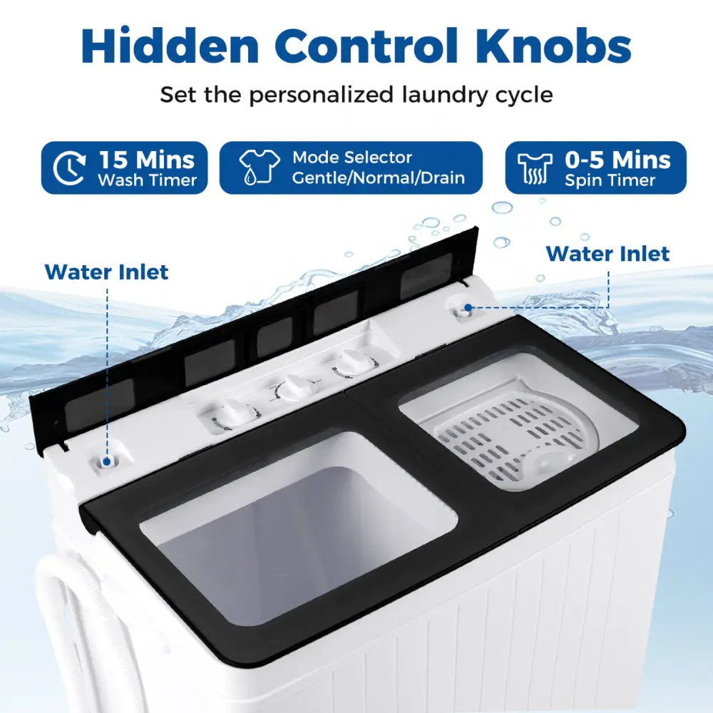 Portable Washing Machine with 18 LBS Washer and 8 LBS Spinner Combo-Black - Black - Washing Machines