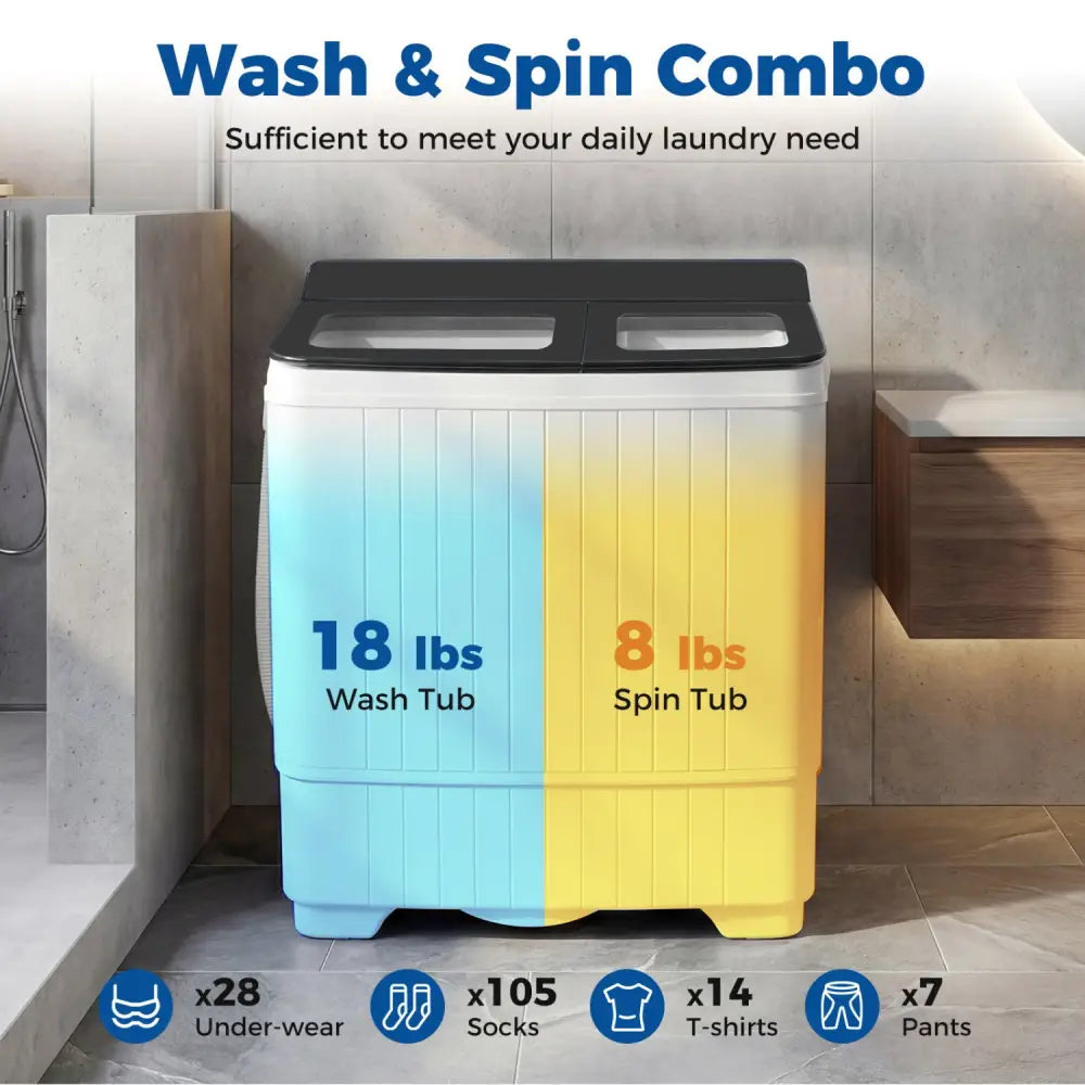 Portable Washing Machine with 18 LBS Washer and 8 LBS Spinner Combo-Gray - Gray - Washing Machines