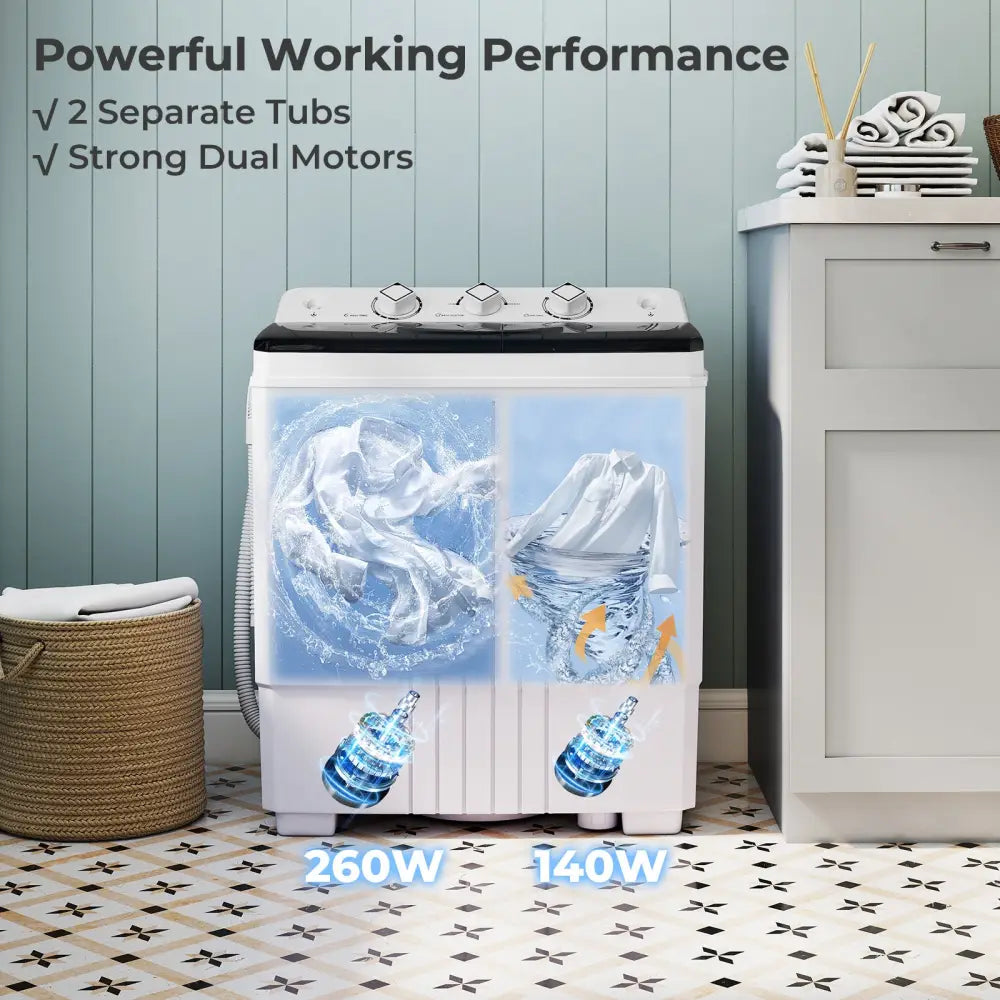 Portable Washing Machine with Built-in Drain Pump-Black - Black - Washing Machines