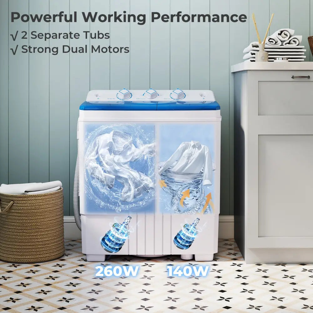 Portable Washing Machine with Built-in Drain Pump-Blue - Blue - Washing Machines