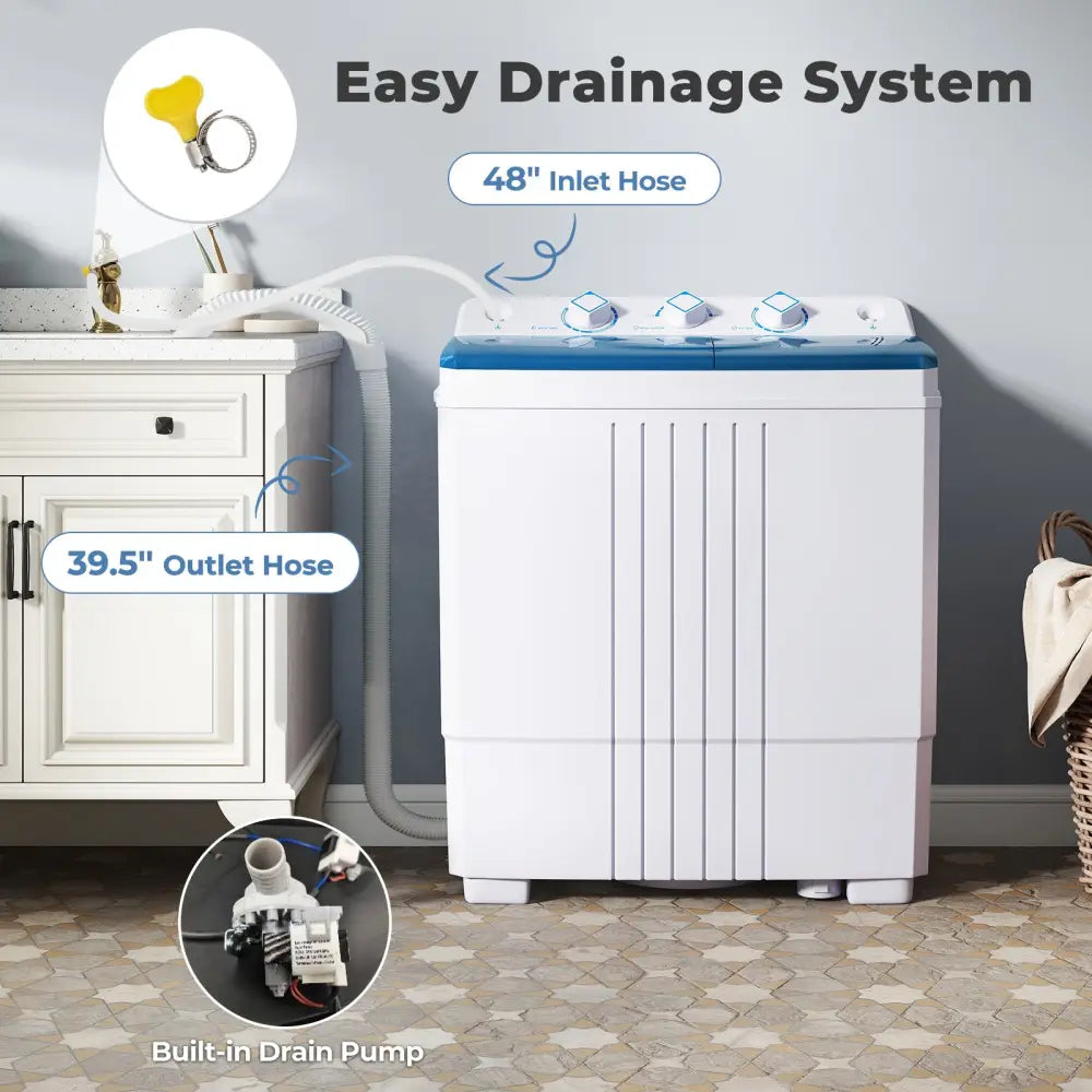 Portable Washing Machine with Built-in Drain Pump-Blue - Blue - Washing Machines