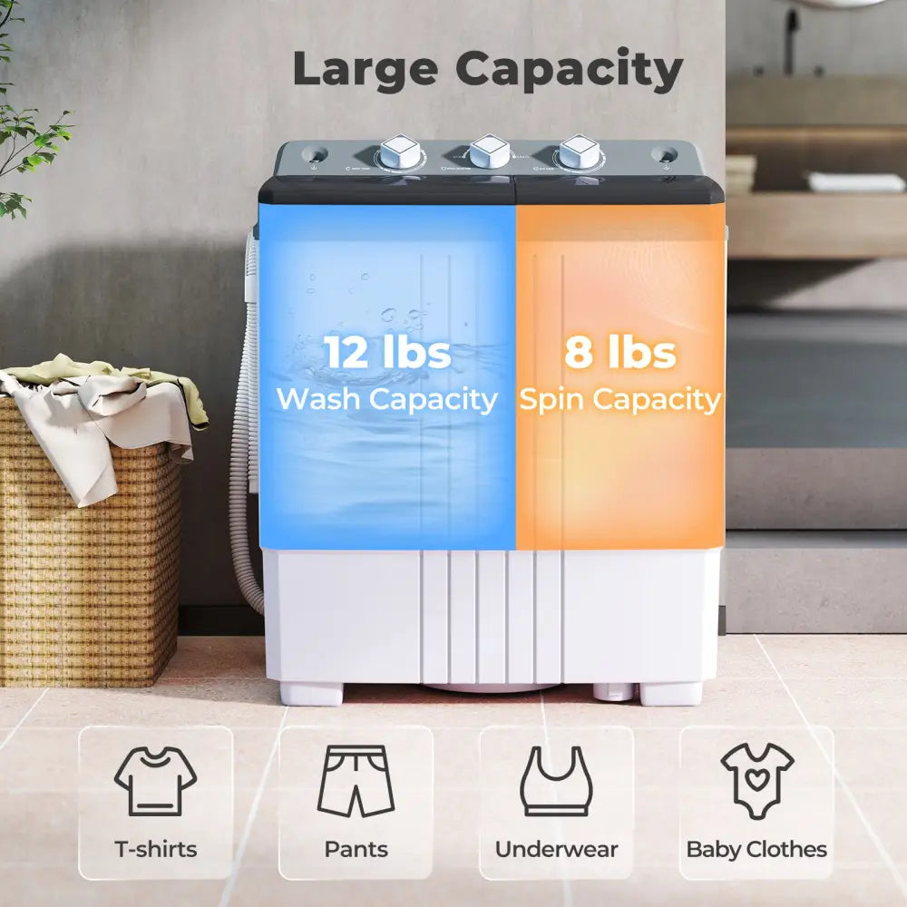 Portable Washing Machine with Built-in Drain Pump-Gray - Gray - Washing Machines
