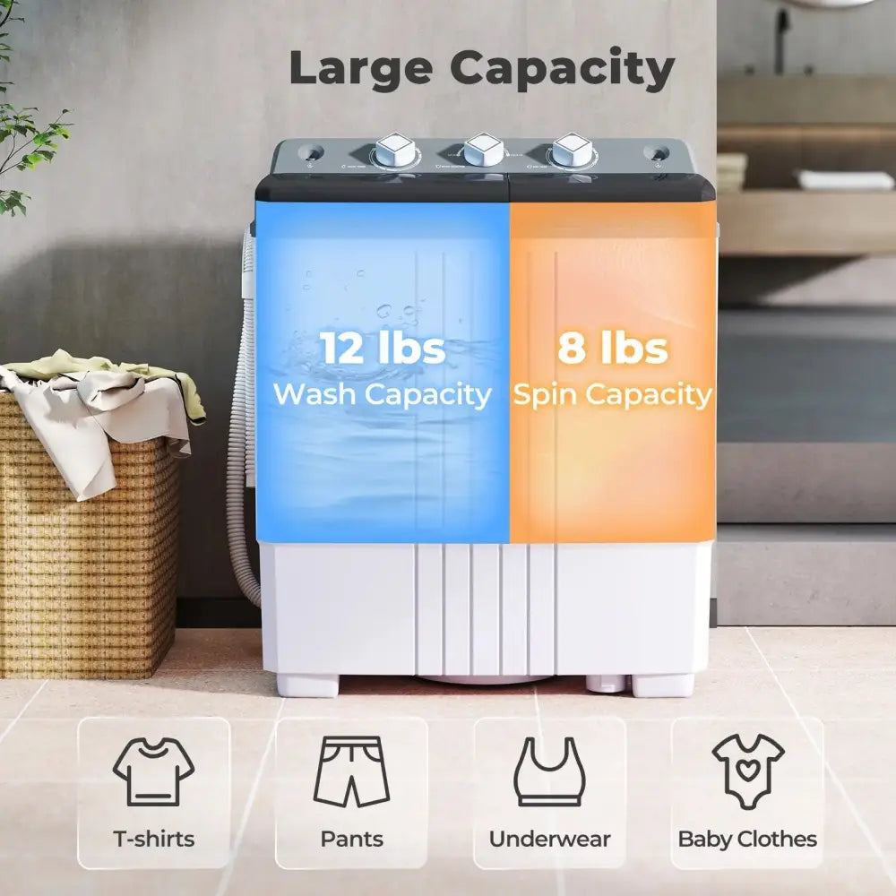 Portable Washing Machine with Built-in Drain Pump-Gray Costway