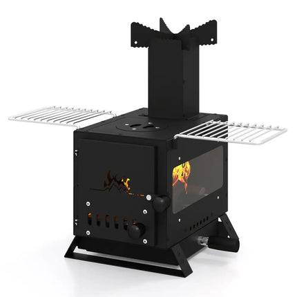 Portable Wood Burning Stove Mini Heater Burner with Pot Rack Oven Pan-Black - Black - Fire Pits