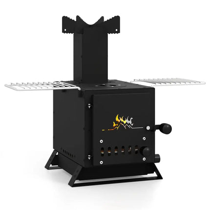 Portable Wood Burning Stove Mini Heater Burner with Pot Rack Oven Pan-Black - Black - Fire Pits