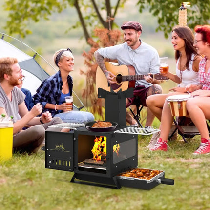 Portable Wood Burning Stove Mini Heater Burner with Pot Rack Oven Pan-Black - Black - Fire Pits