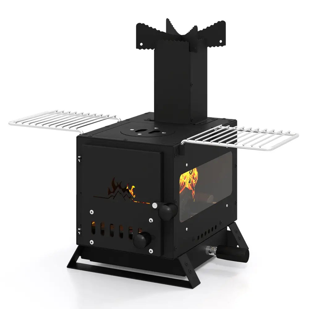 Portable Wood Burning Stove Mini Heater Burner with Pot Rack Oven Pan-Black - Black - Fire Pits