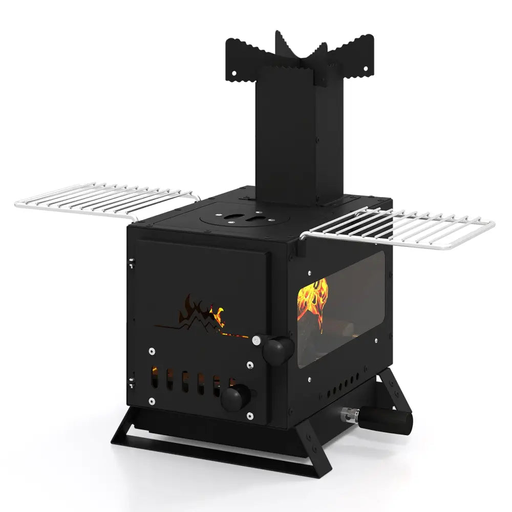 Portable Wood Burning Stove Mini Heater Burner with Pot Rack Oven Pan-Black - Black - Fire Pits