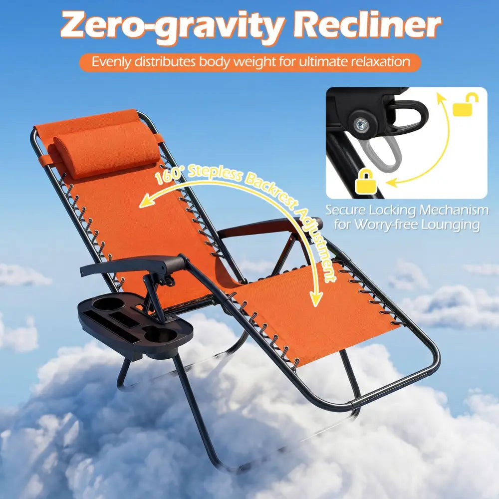 Portable Zero Gravity Chairs with Cup Holder Trays and Backrest-Orange - Orange - Beach & Lawn Chairs