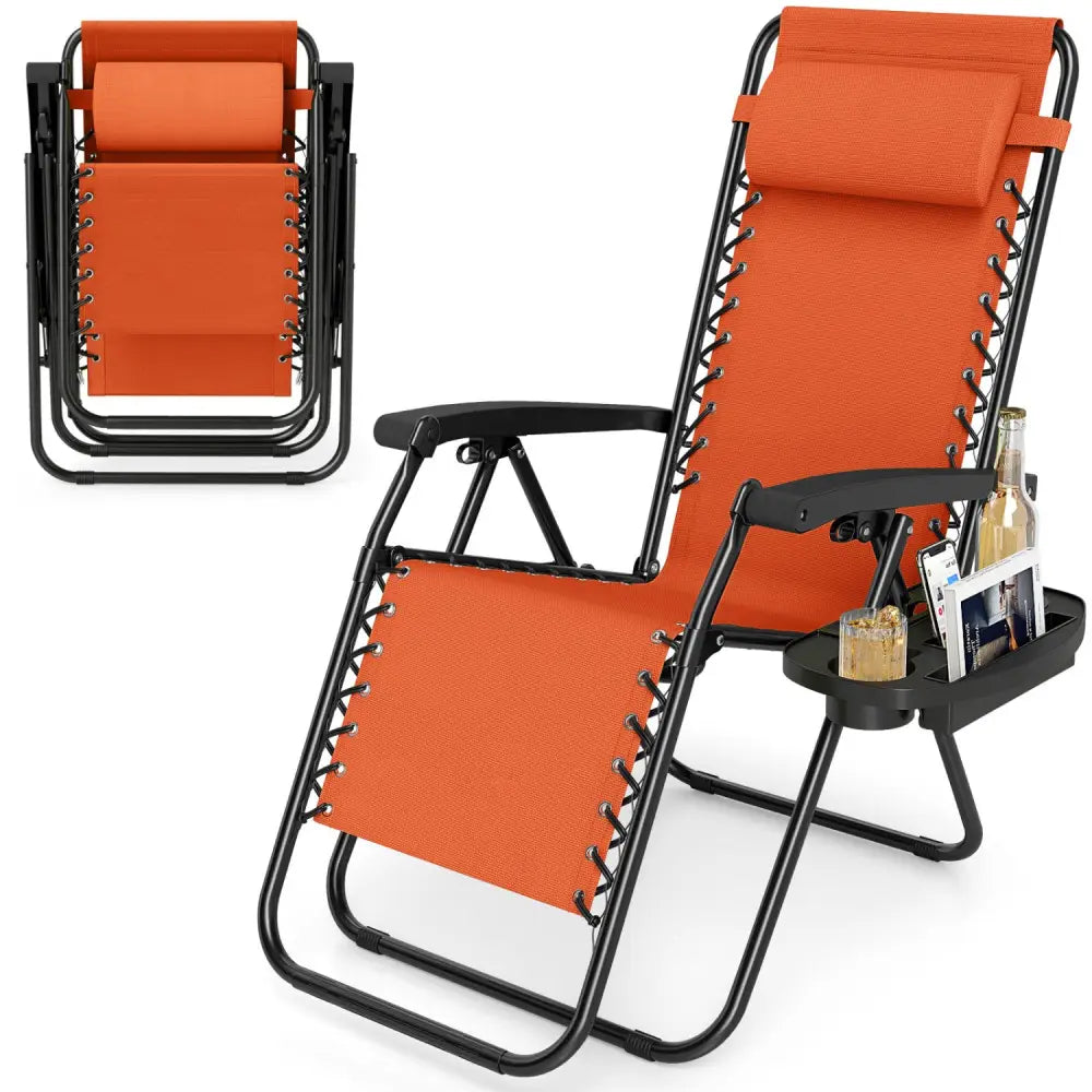 Portable Zero Gravity Chairs with Cup Holder Trays and Backrest-Orange - Orange - Beach & Lawn Chairs
