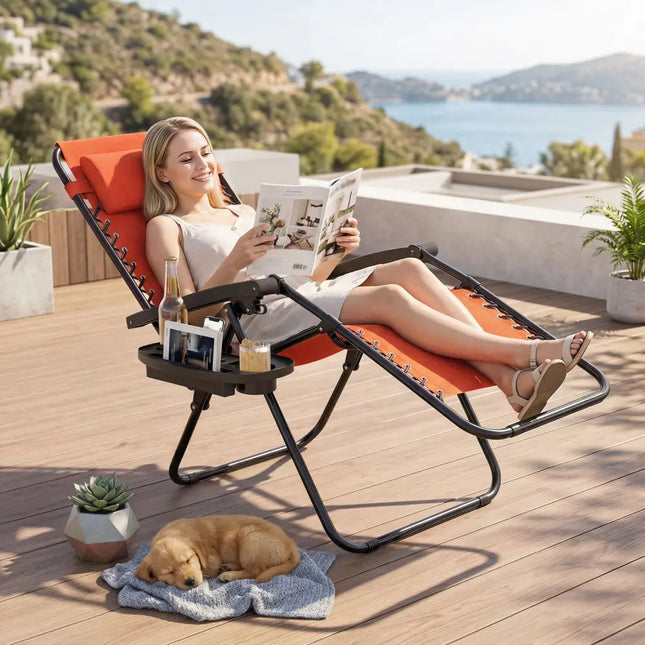 Portable Zero Gravity Chairs with Cup Holder Trays and Backrest-Orange - Orange - Beach & Lawn Chairs