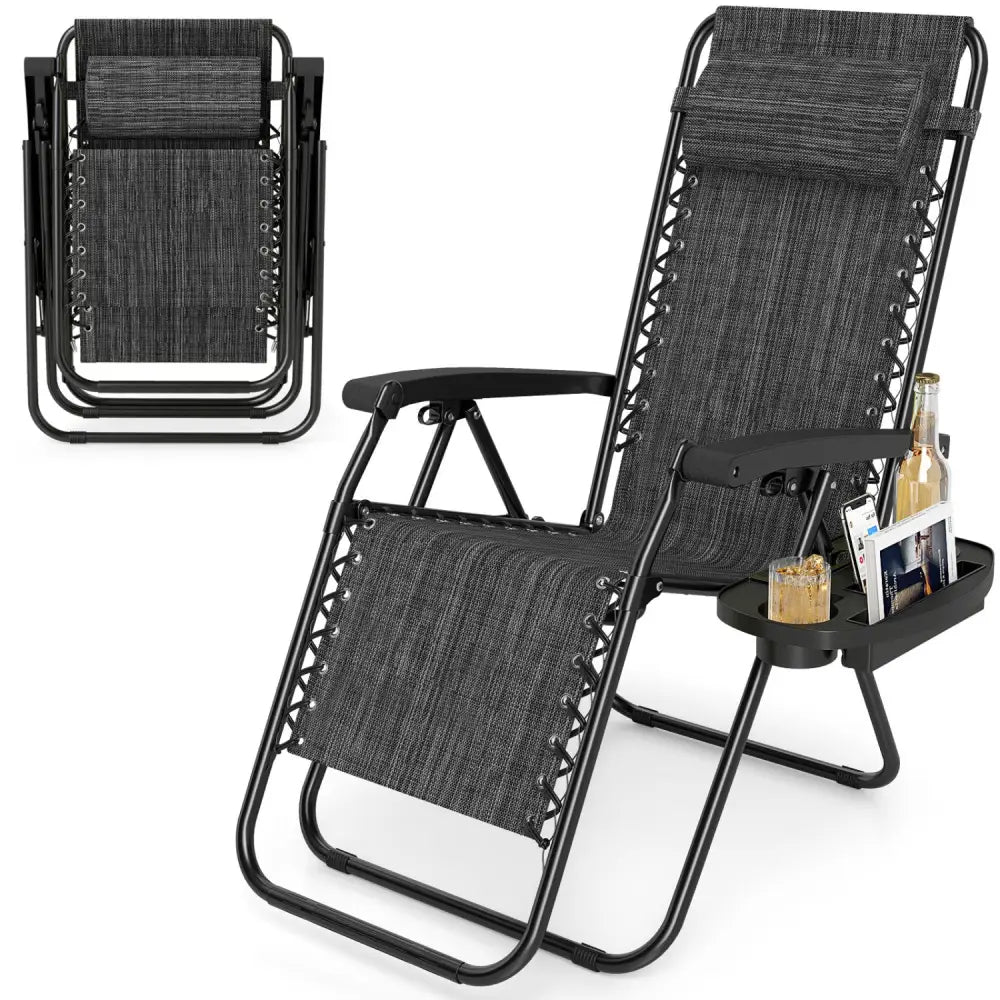 Portable Zero Gravity Chairs with Cup Holder Trays and Backrest-Gray - Gray - Beach & Lawn Chairs