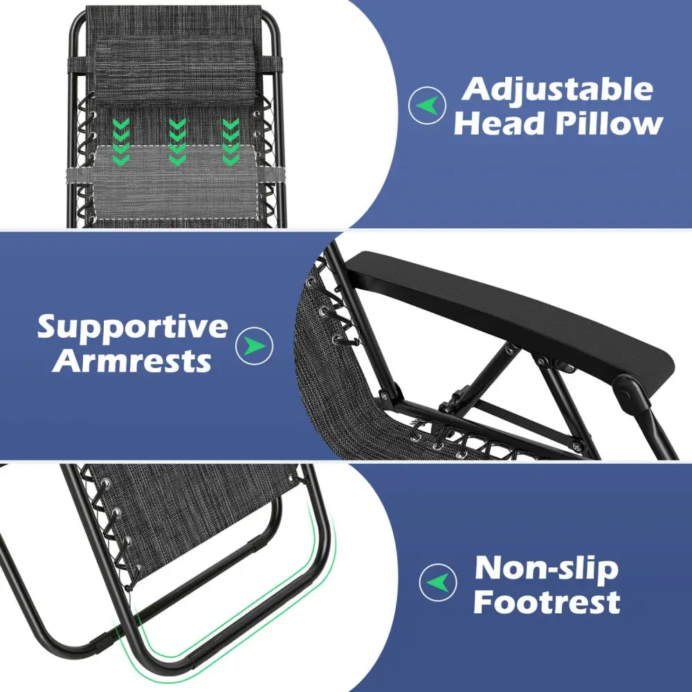 Portable Zero Gravity Chairs with Cup Holder Trays and Backrest-Gray - Gray - Beach & Lawn Chairs