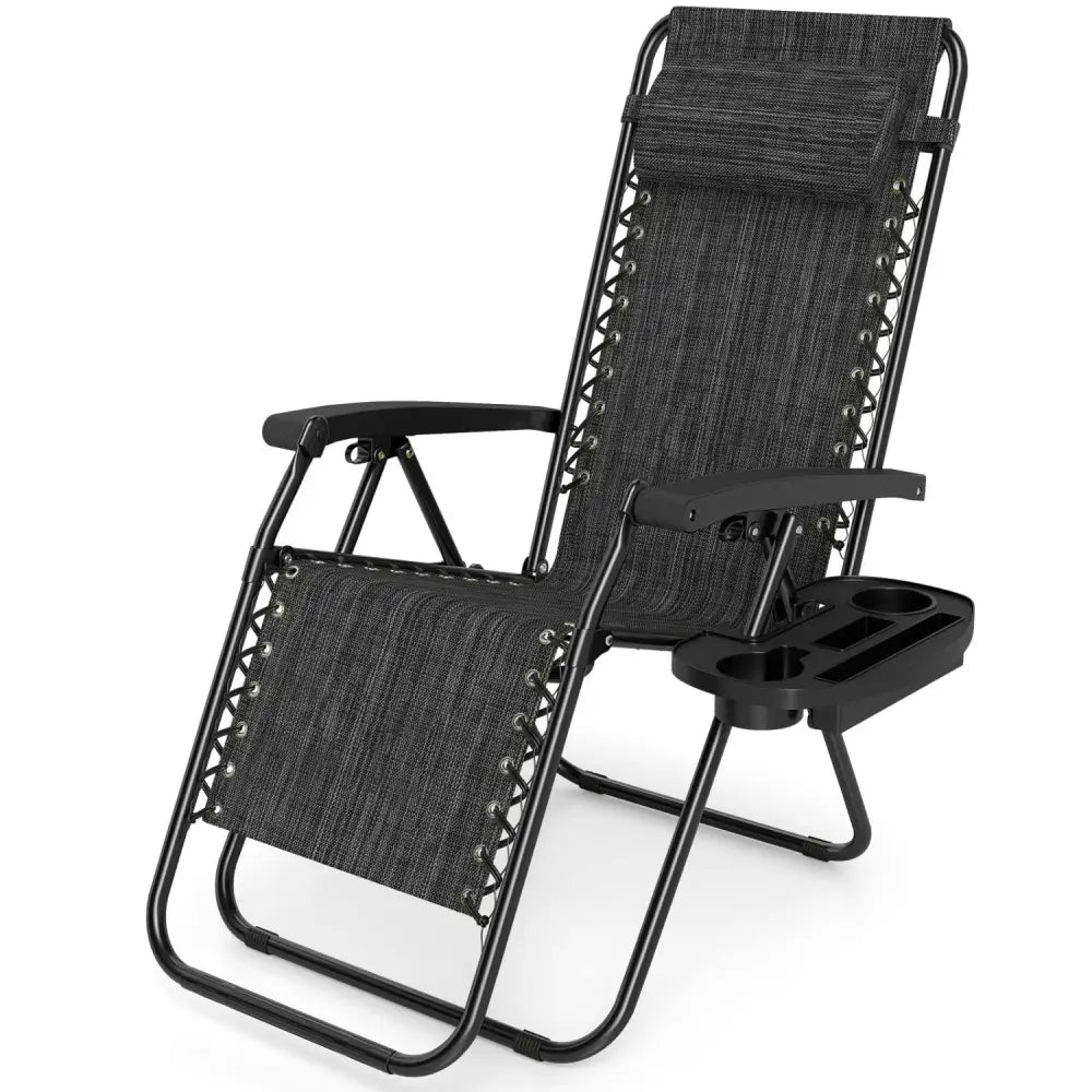 Portable Zero Gravity Chairs with Cup Holder Trays and Backrest-Gray - Gray - Beach & Lawn Chairs
