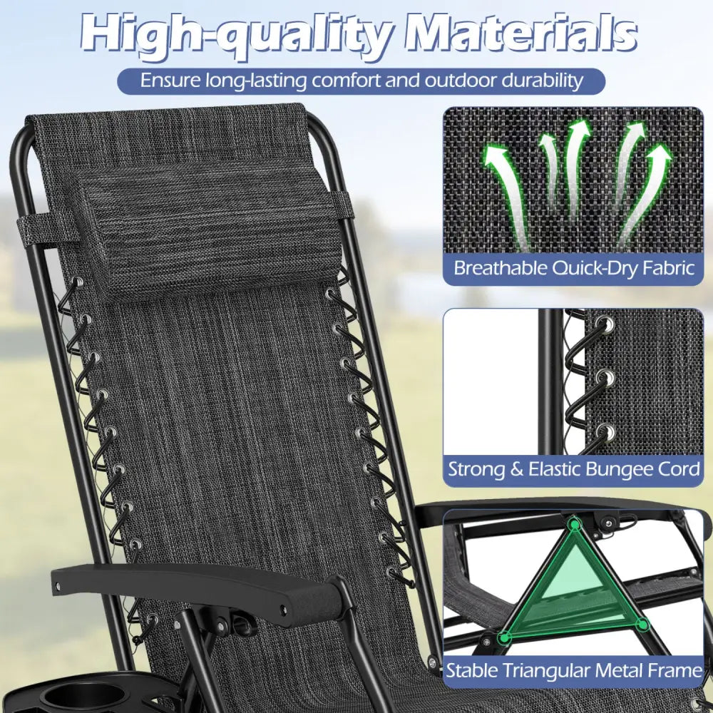 Portable Zero Gravity Chairs with Cup Holder Trays and Backrest-Gray - Gray - Beach & Lawn Chairs