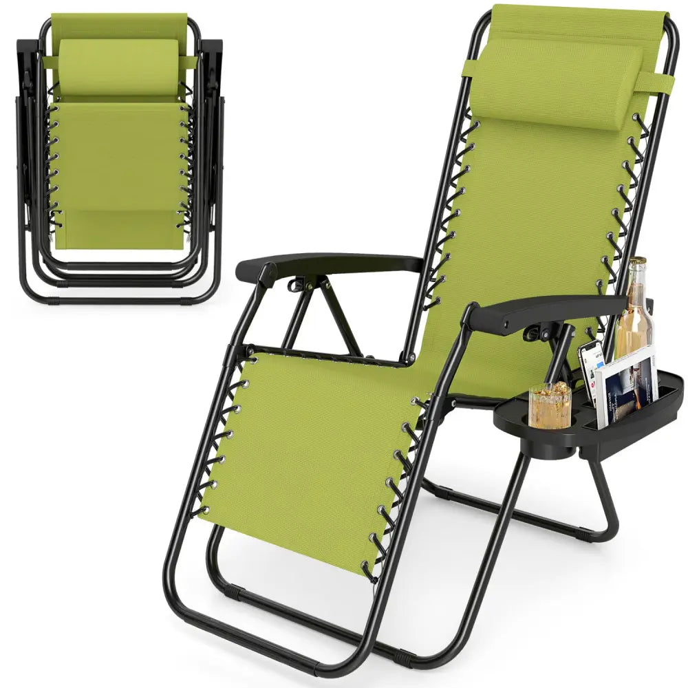 Portable Zero Gravity Chairs with Cup Holder Trays and Backrest-Green - Green - Beach & Lawn Chairs
