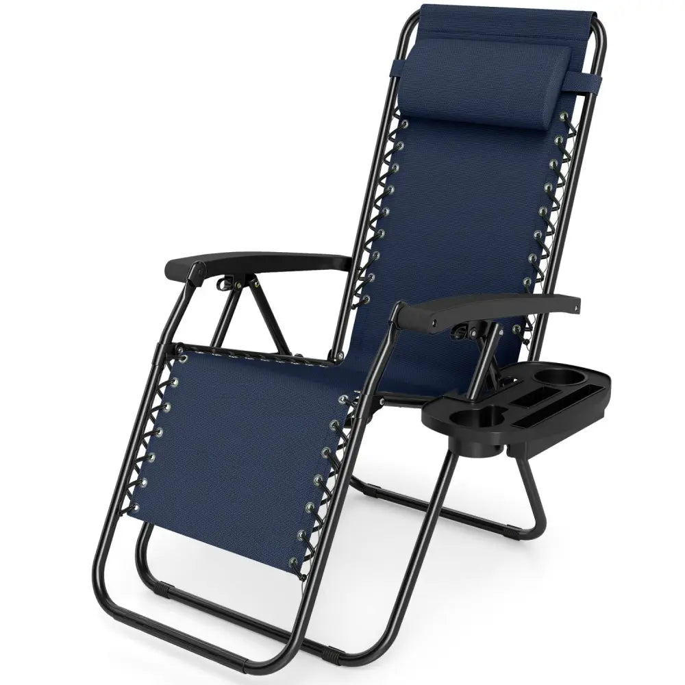 Portable Zero Gravity Chairs with Cup Holder Trays and Backrest-Navy - Navy - Beach & Lawn Chairs