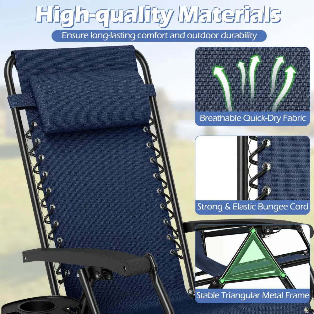 Portable Zero Gravity Chairs with Cup Holder Trays and Backrest-Navy - Navy - Beach & Lawn Chairs