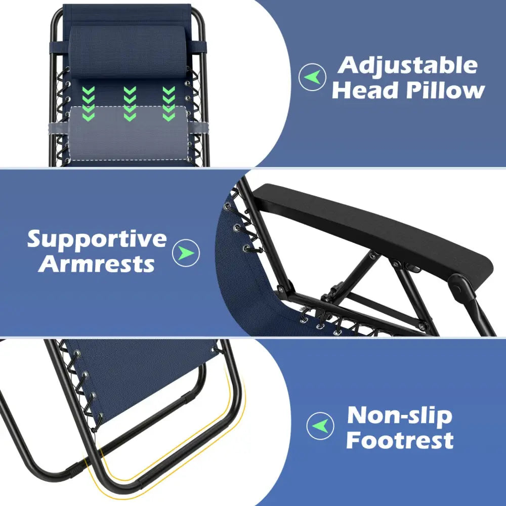 Portable Zero Gravity Chairs with Cup Holder Trays and Backrest-Navy - Navy - Beach & Lawn Chairs
