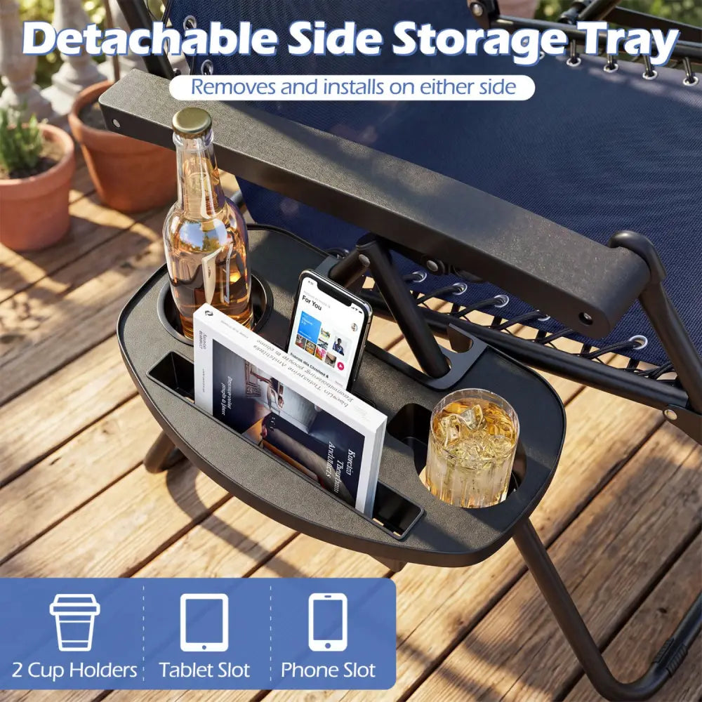 Portable Zero Gravity Chairs with Cup Holder Trays and Backrest-Navy - Navy - Beach & Lawn Chairs