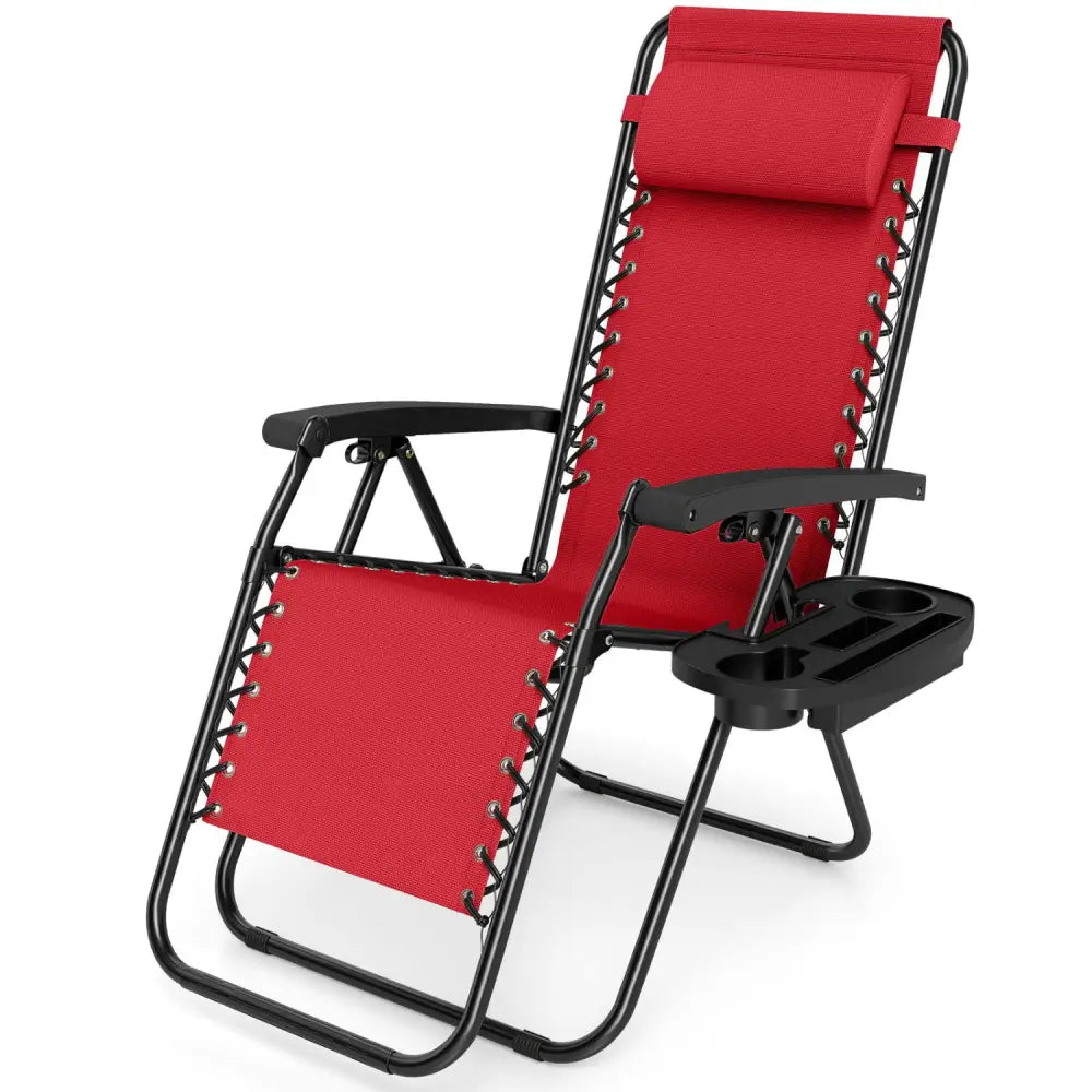 Portable Zero Gravity Chairs with Cup Holder Trays and Backrest-Red - Red - Beach & Lawn Chairs