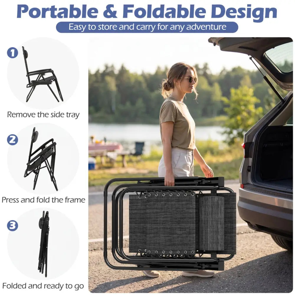 Portable Zero Gravity Chairs with Cup Holder Trays and Backrest Set of 2-Gray - Gray - Beach & Lawn Chairs