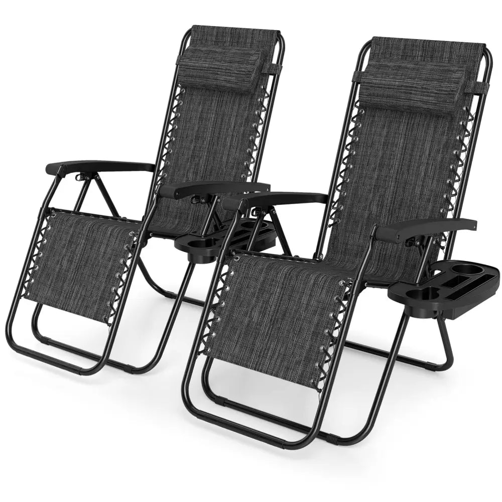 Portable Zero Gravity Chairs with Cup Holder Trays and Backrest Set of 2-Gray - Gray - Beach & Lawn Chairs