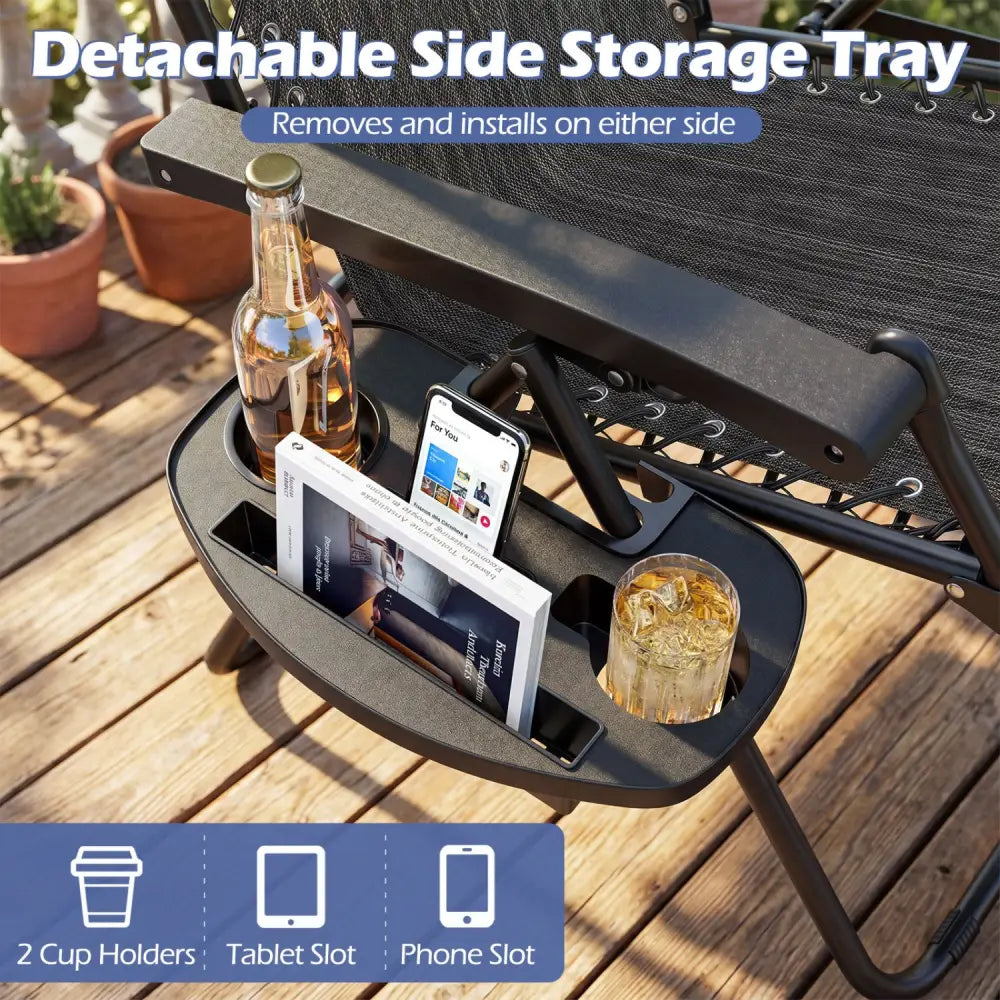 Portable Zero Gravity Chairs with Cup Holder Trays and Backrest Set of 2-Gray - Gray - Beach & Lawn Chairs
