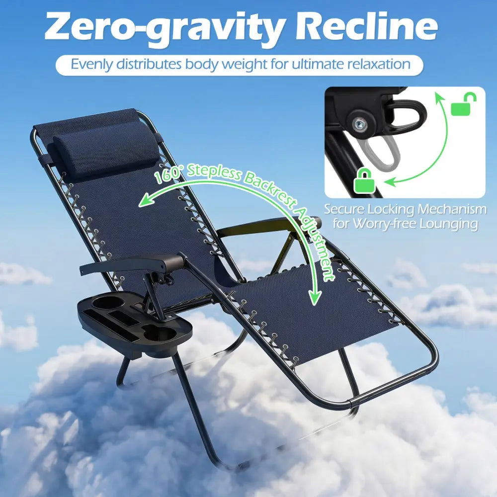 Portable Zero Gravity Chairs with Cup Holder Trays and Backrest Set of 2-Navy - Navy - Beach & Lawn Chairs