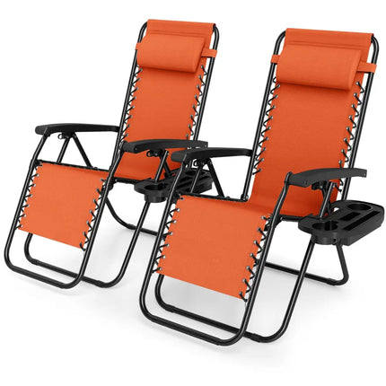 Portable Zero Gravity Chairs with Cup Holder Trays and Backrest Set of 2-Orange - Orange - Beach & Lawn Chairs