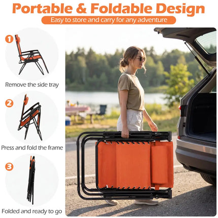 Portable Zero Gravity Chairs with Cup Holder Trays and Backrest Set of 2-Orange - Orange - Beach & Lawn Chairs