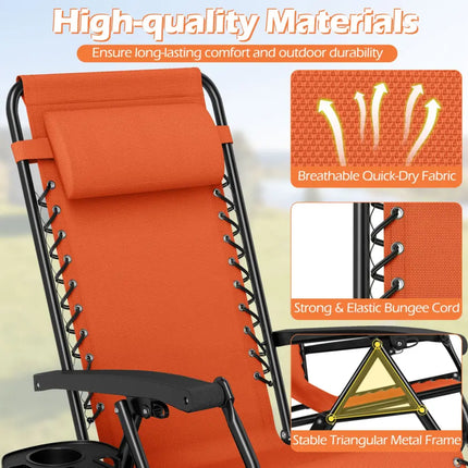 Portable Zero Gravity Chairs with Cup Holder Trays and Backrest Set of 2-Orange - Orange - Beach & Lawn Chairs