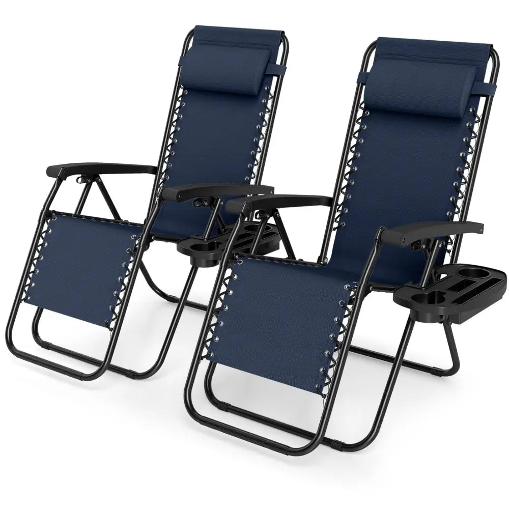 Portable Zero Gravity Chairs with Cup Holder Trays and Backrest Set of 2-Navy - Navy - Beach & Lawn Chairs