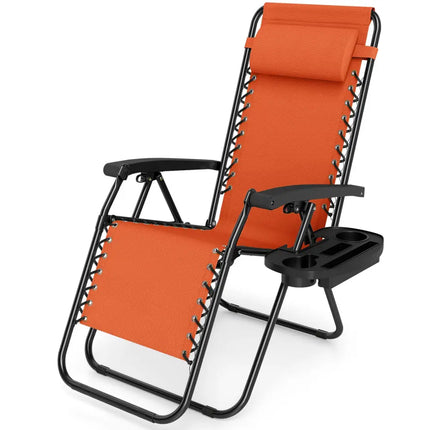 Portable Zero Gravity Chairs with Cup Holder Trays and Backrest Set of 2-Orange - Orange - Beach & Lawn Chairs